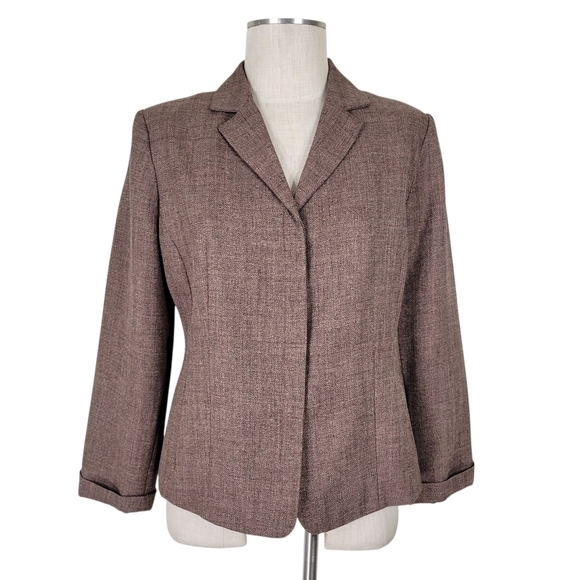 Sag Harbor Blazer Size 10P Brown Herringbone Hidden Buttons Cuffed Sleeve Vented - Picture 1 of 10
